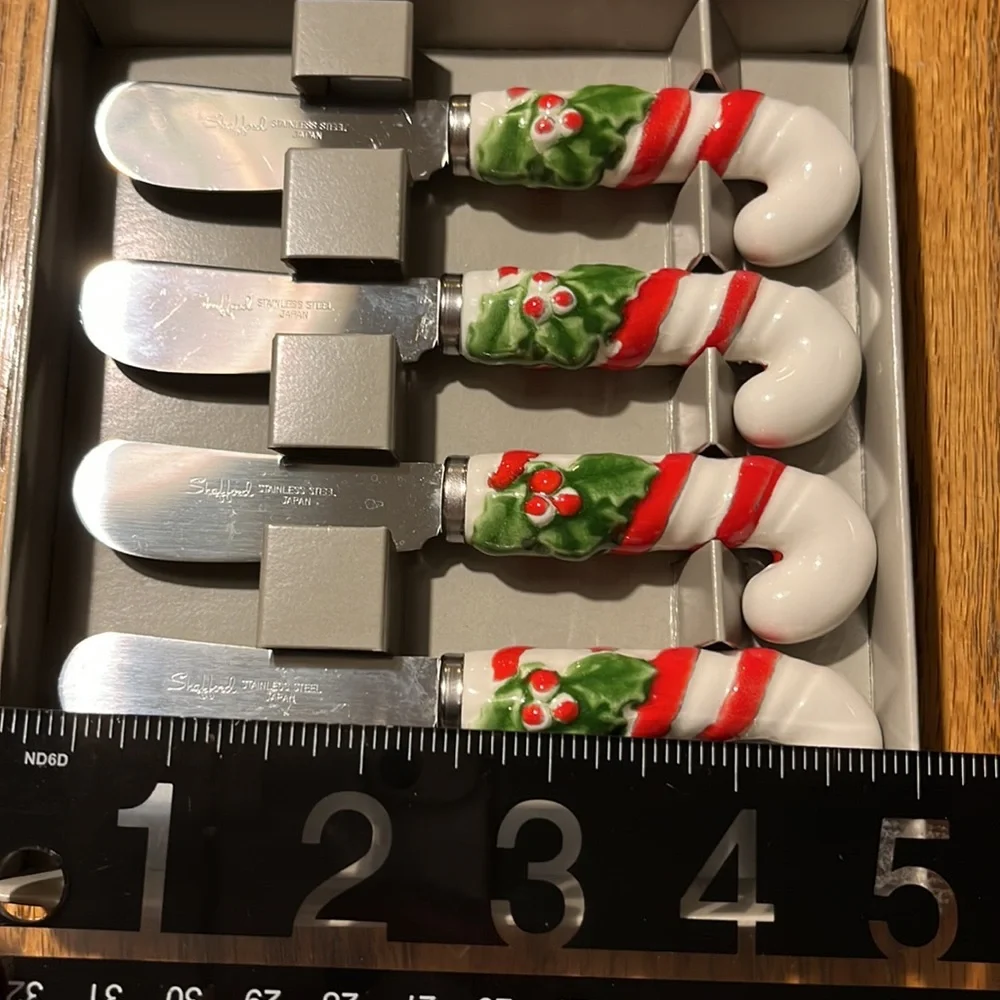 Vintage Shafford Spreaders 4 with Ceramic Candy Cane Handles